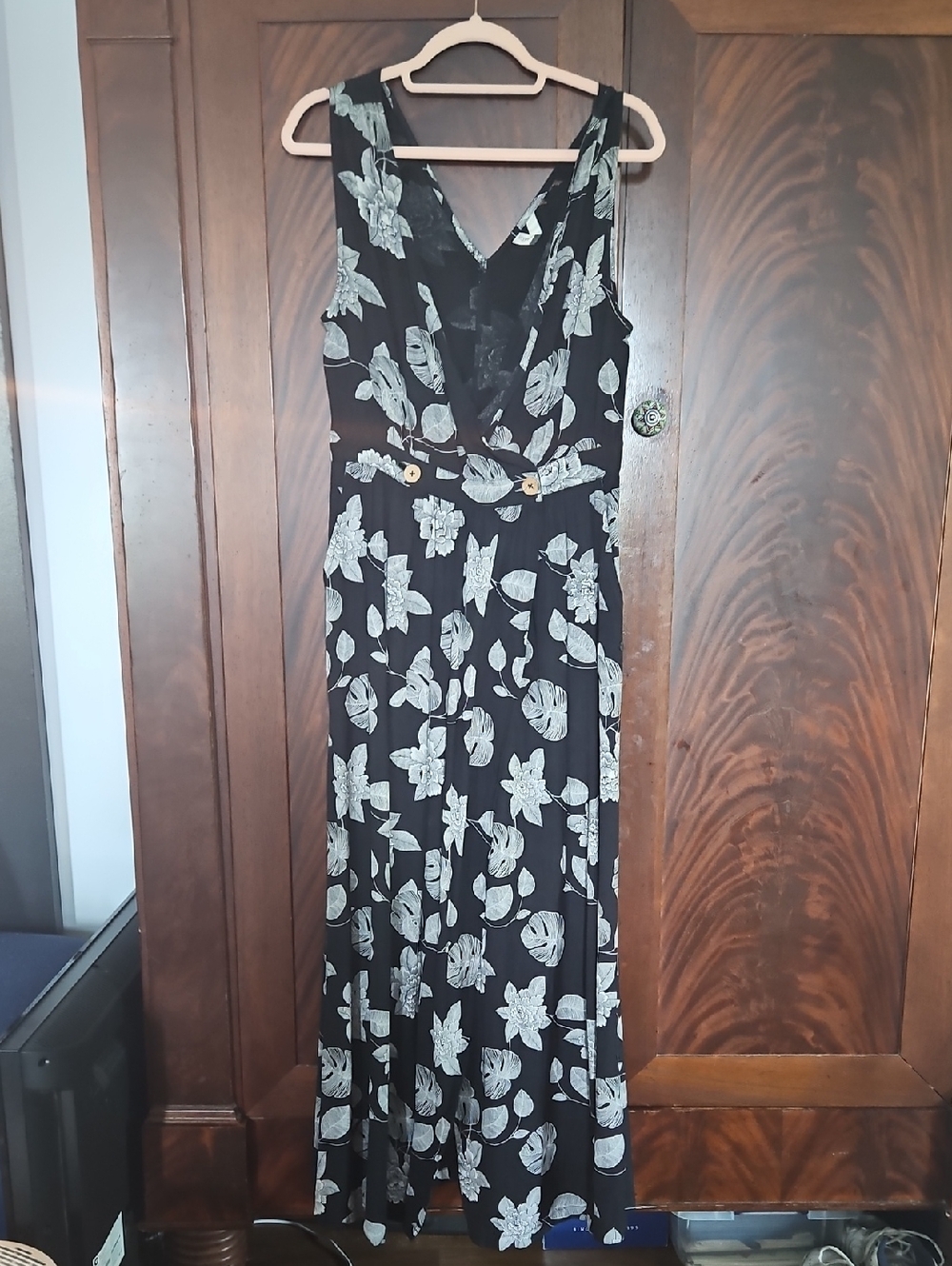 Roxy Black Maxi Dress with White Floral Print